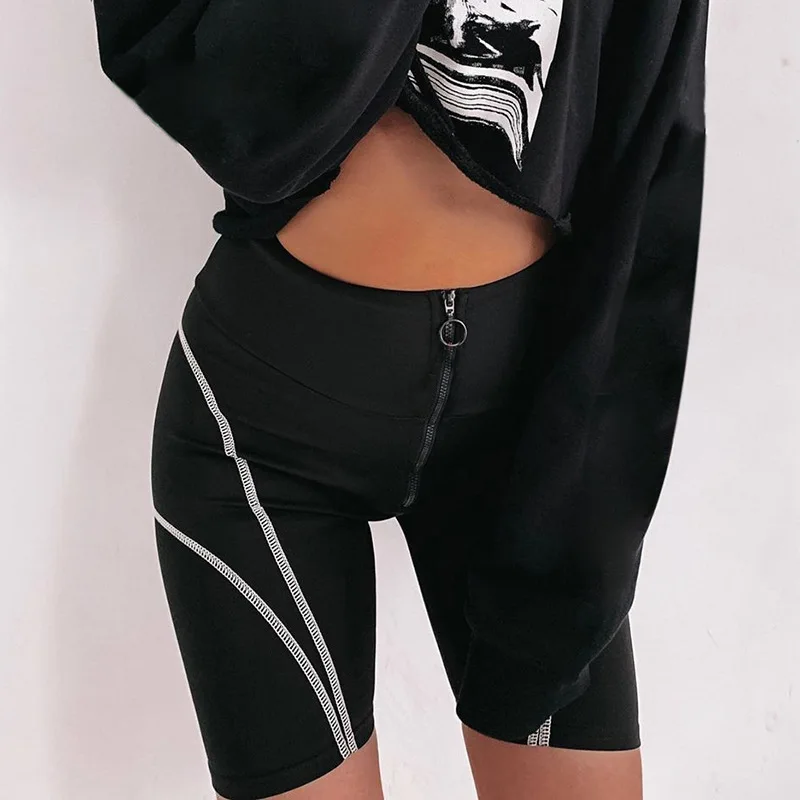 Summer Fashion Contrast Color Zipper Yogaings GYMs Skinny Shorts Women Sportswear Workout Capris Butt Lift Sudadera Shorts