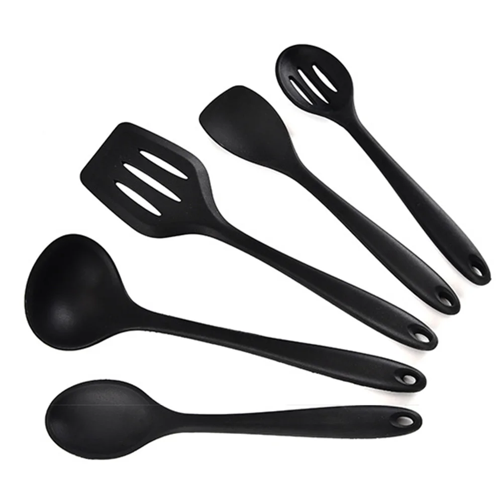 

5PCS/Set Cooking Utensil Portable Heat Resistant Non Stick Spoon Silicone Kitchen Baking Set Practical