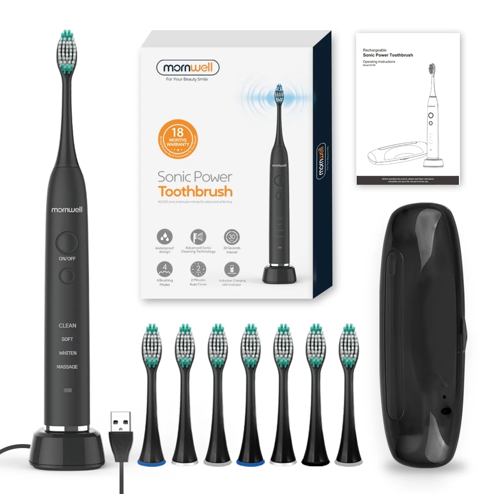 Electric Toothbrush USB Inductive Charging Sonic Toothbrush Adults Electric Sonic toothbrush Black 8 Brush Heads & Travel Case Electric Toothbrush USB Inductive Charging Sonic Toothbrush Adults Electric Sonic toothbrush Black 8 Brush Heads & Travel Case