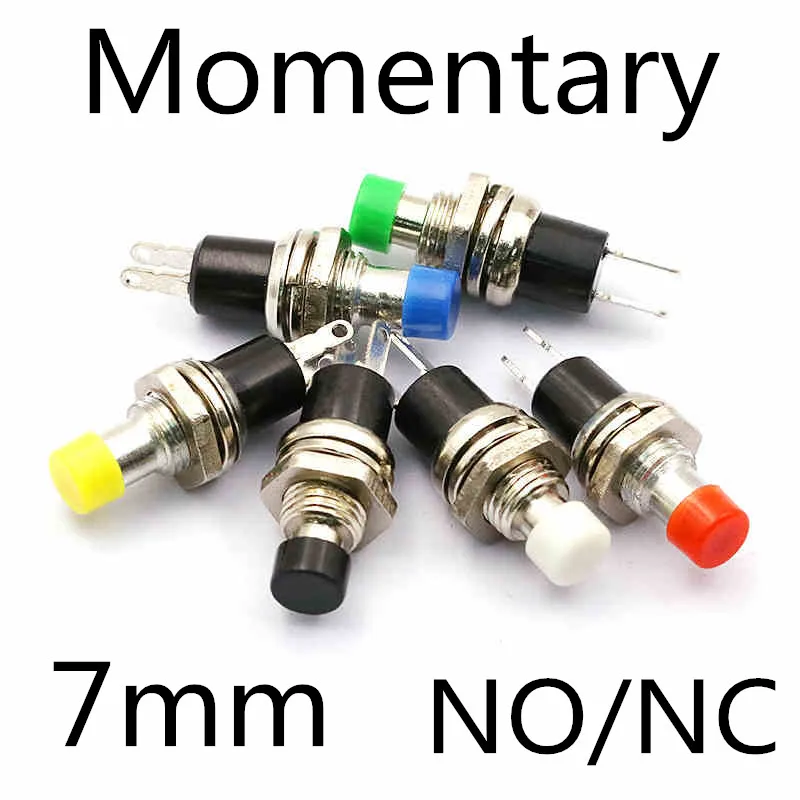 

5pcs/lots 7mm Thread Multicolor 2 Pins Momentary Push Button Switch PBS-110 NO/NC
