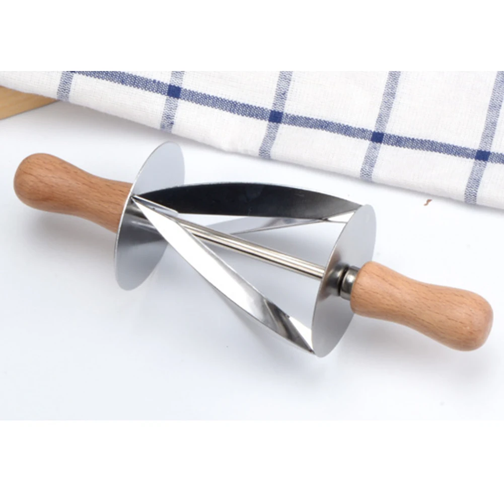 Круассан Хлеборезка из нержавеющей стали прокатки тесто резак Кондитерские роликовые с деревянной ручкой выпечки кухонный нож