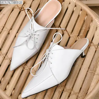 

New 201 High Heel Slippers For Women Black Genuine Leather Women Slides Shoes Fashion Online Ladies Leather Mules