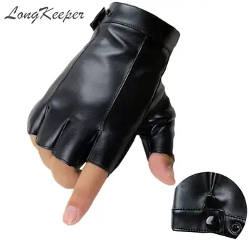 

LongKeeper Half Fingers Gloves Men Women PU Leather Fingerless Guantes Fashion Black Driving Gloves Luvas