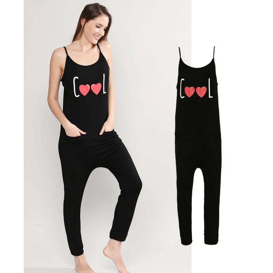 

Centuryestar Black Onepiece Satin Summer Pajamas Pijamas WIth Pocket in Pants Women Mujer Sleepwear Cool Onesie For Adults New