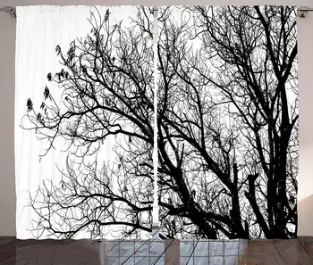 

Nature Curtains Leafless Autumn Fall Tree Branches Tops Oak Forest Woodland Season Eco Theme Living Room Bedroom Window Drapes