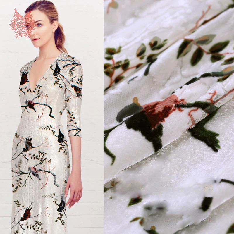 American style floral burnout flocking silk fabric for sewing rayon