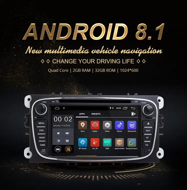 Perfect JDASTON Android 8.1 Car Multimedia Player For FORD Focus 2 S-MAX Mondeo C-MAX Galaxy Fiesta 2 Din Car Radio GPS Navigation DVD 1