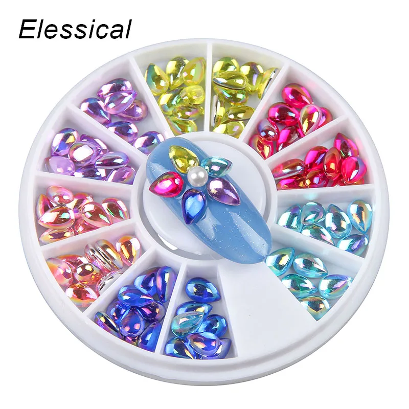 

ELESSICAL Colorful Holographic Acrylic Rhinestones Water Drop Shape 3D Nail Art Decorations Accessories Manicure In Wheel WY1125