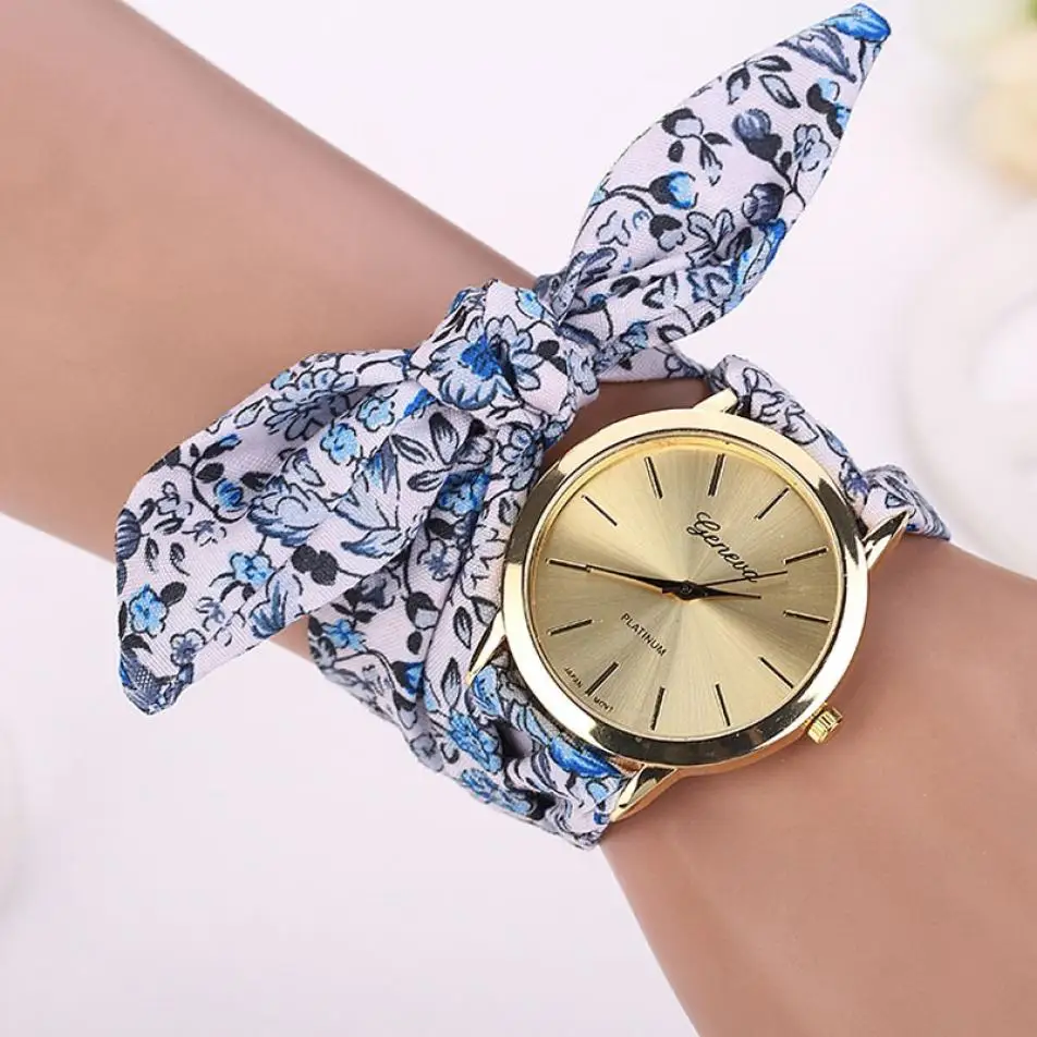 Модные женские часы с цветочным узором из жаккардовой ткани, Стильные кварцевые наручные часы с циферблатом и браслетом, женские часы relojes mujer L30