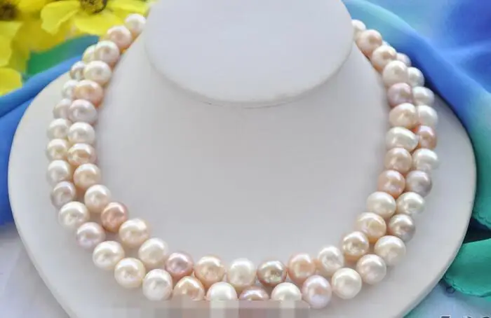 

FREE SHIPPING>@@> 3907 2strands round white pink lavender freshwater pearl necklace