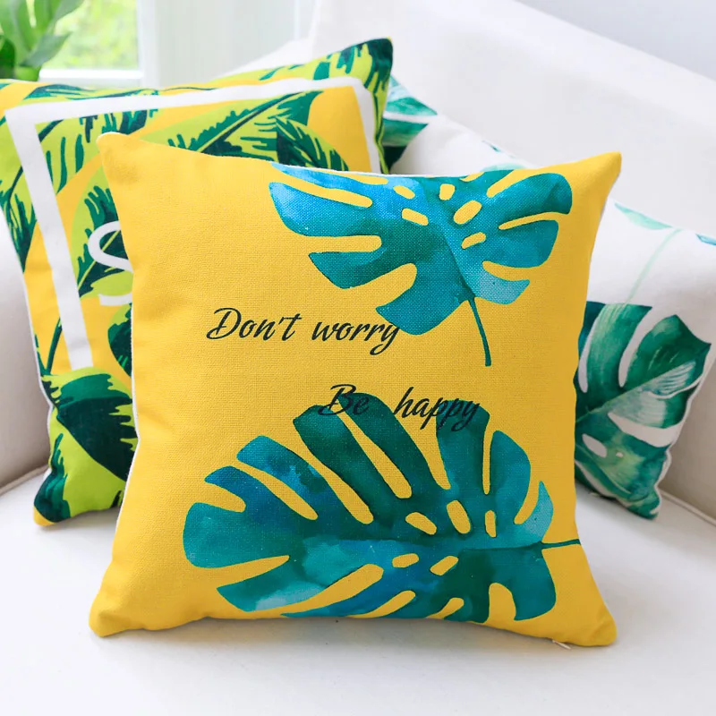 

DUNXDECO Cushion Cover Decorative Pillow Case Fresh Yellow Green Leaf Plant Warm Home Sofa Chair Bedding Coussin Decorating