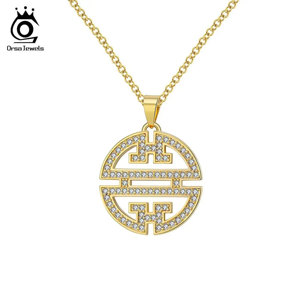 ORSA JEWELS оригинальное ожерелье кулон выдолбленный AAA CZ окно ювелирные украшения серебро цвет золотой цвет розовое золото цвет подарок ON151 - Окраска металла: Gold Color