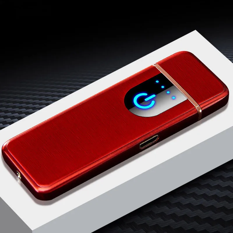 

2019 New thin windproof fingerprint touch sensor cigarette lighter charging lighter personality with power display