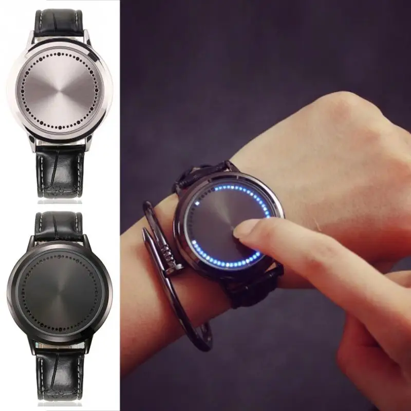 

Creative Personality Minimalist Touch Screen Waterproof LED Watch Leather Men Women Couple Watch Electronic Watch