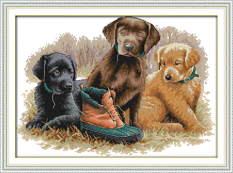 

Joy Sunday Three Dogs DIY Cross Stitch Kits Set Handmade Needlework Chinese Embroidery animal Patterns Cross-Stitching Paintings