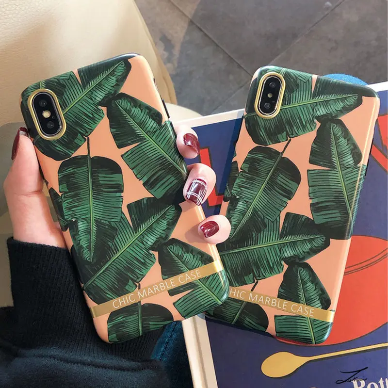

Art Banana Leaf Phone Case For iPhone X XS Max XR Retro Style Green Leaves Soft TPU Phone Back Cover For iPhone X 6 6S 7 8 Plus