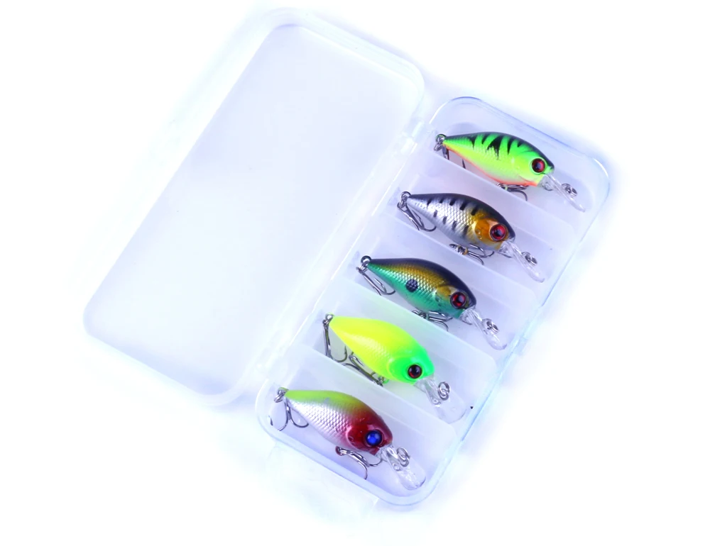 

5pcs Fishing Crankbait with Box Fishing Lures Set Crank Fishing Bait 5CM 4.2G Fishing Wobblers