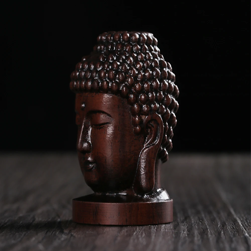 Ornament Sakyamuni Head Buddha Statue Tathagata Sculpture Redwood Crafts