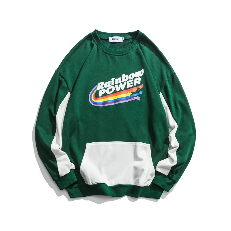 Autumn round neck pull head printed letters color matching loose sweatshirt men s couple Japanese Harajuku new bf style top