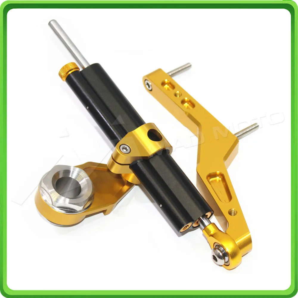 For Kawasaki Ninja ZX-6R ZX6R 636cc 2013 2014 2015 2016 2017 Steering Damper Stabilizer & Bracket Mount Kit Black&Gold color (5)