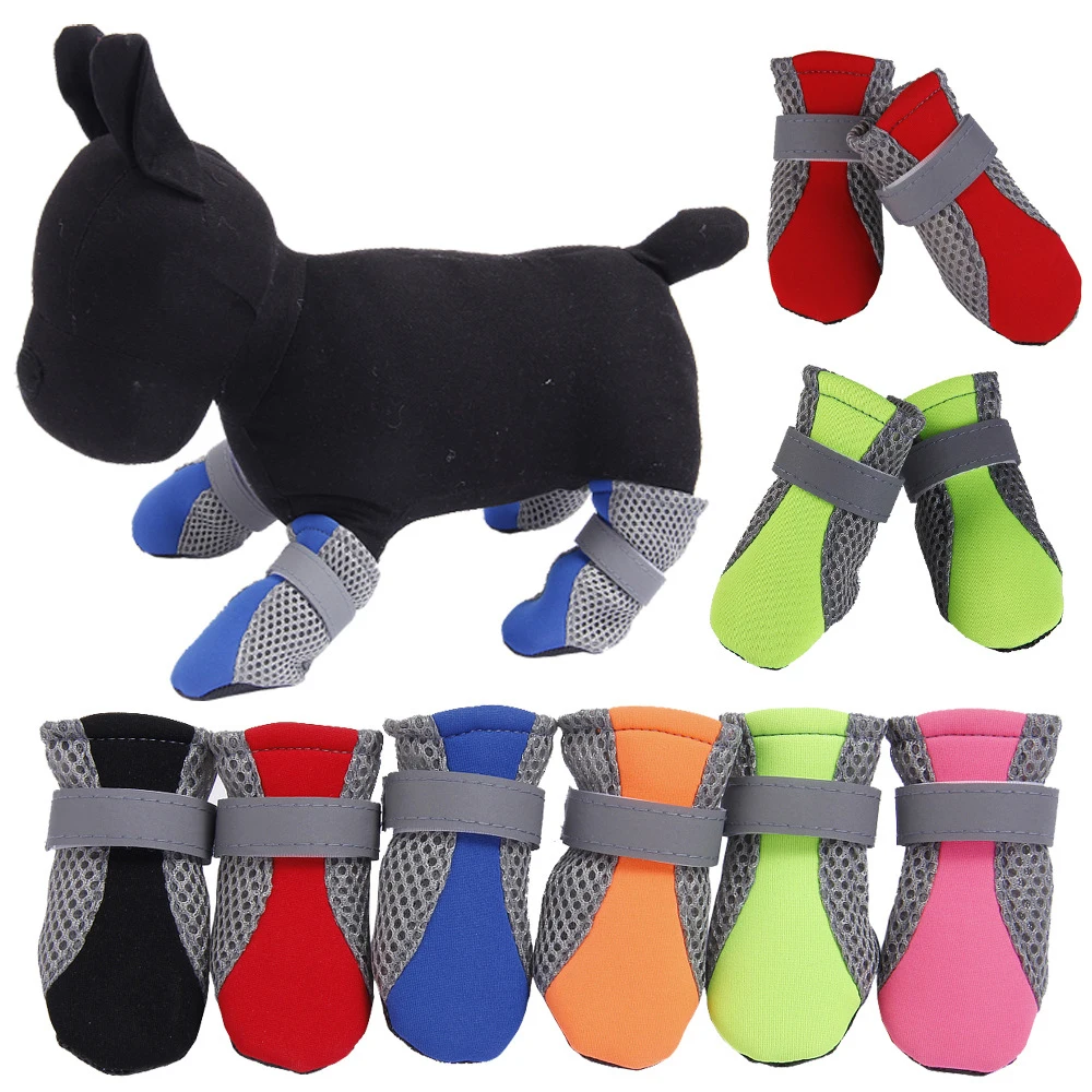 

4pcs/set Quality Breathable Net Pet Dog Shoes For Small Cats Dogs Puppy Dog Socks Booties Non-slip Wearable Soft Rubber Sole