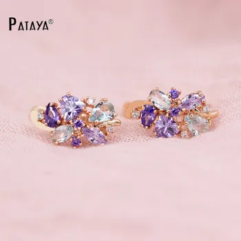 

PATAYA Multi-Colored Natural Cubic Zirconia Long Earrings 585 Rose Gold RU Hot Exclusive Design Jewelry Women Luxury Earrings