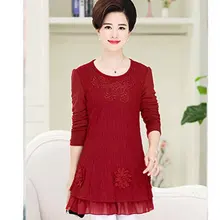 Средней длины джемпер Плюс бархат среднего возраста теплая двухслойная вышитая Футболка P8907