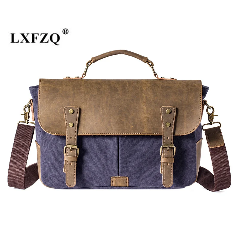 

men's bag Vinatge Canvas Messenger Bags Men's Fashion Crossbody Shoulder Bag Solid Male Casual Travel Bag Crazy Horse Leather