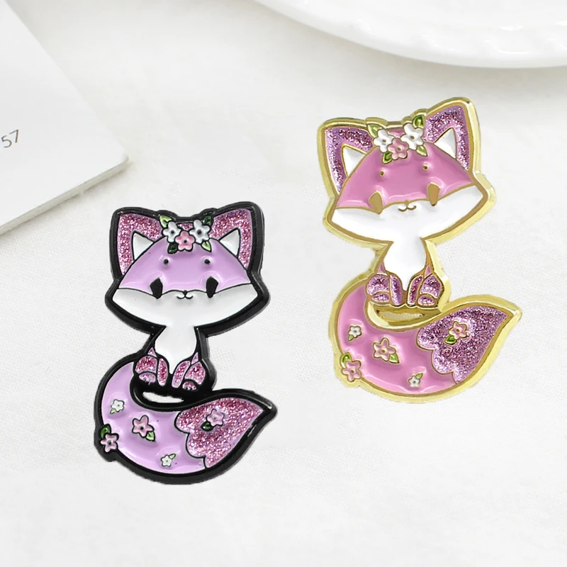 

New Fuchsia Little Fox Rose Gold Fox Brooch Garland Fox Child Cute Animal Cartoon Badge Shirt Brooch Jewelry Gift