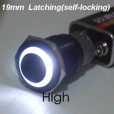 1 шт. 19 мм черный металлический переключатель светящееся кольцо кнопочная кнопка со светодиодный 12 В/24 В не выпущенная самофиксирующаяся индикация для автомобиля тире Highhead - Цвет: White Self Locking