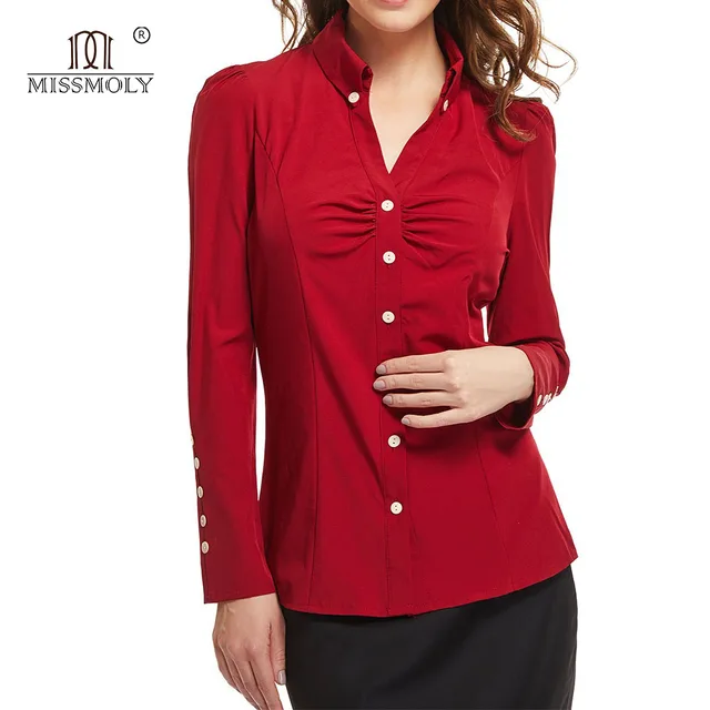 Womens Office Career Long Sleeve White Blouse Shirt Fashion Woman