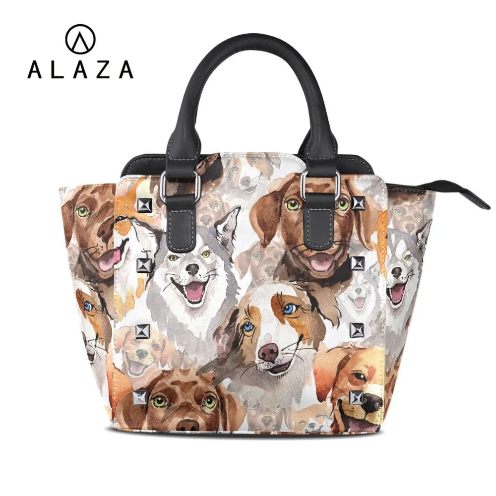 

ALAZA New Arrival Simple Style Dog Rabbit Prints Handbag Shoulder Bag With Long Shoulder Strap Tote Leather Bag For Women 2019