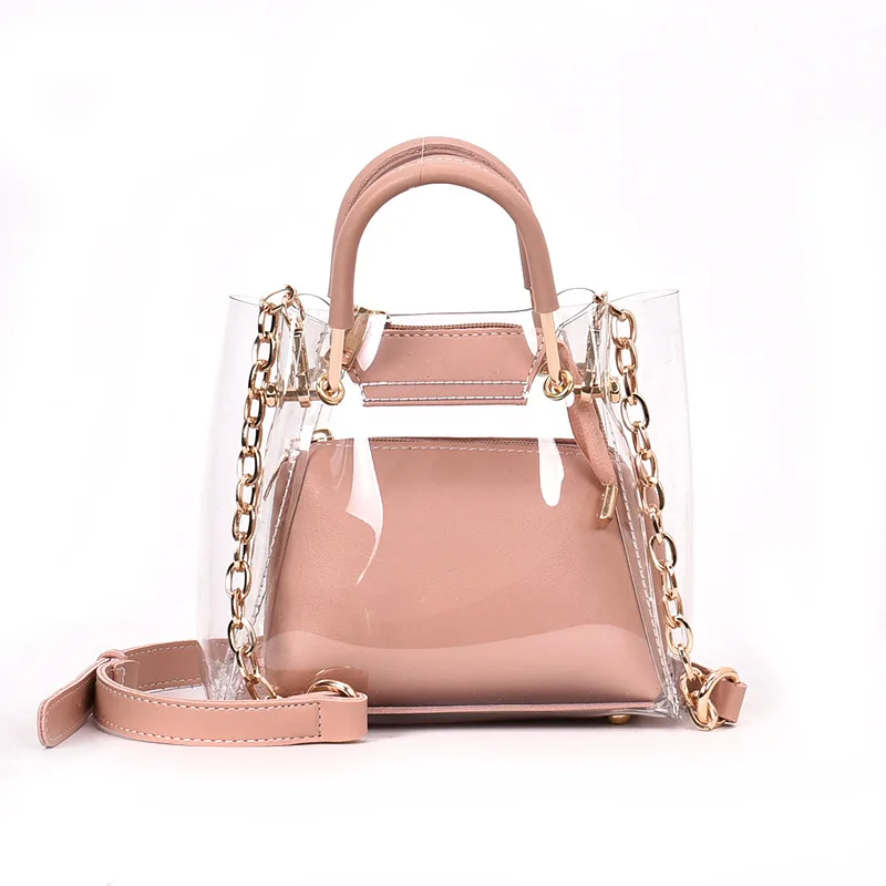 

Fashion PVC transparent bags for women tote bag large capacity shoulder crossbody clear bags designer ladies pink handbags
