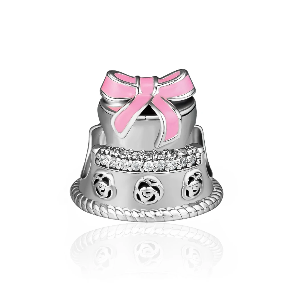 

CKK Beads Birthday Cake Charm with Pink Enamel Fits Pandora Charms Silver 925 Original Bracelets Bangles Bead for Jewelry Making