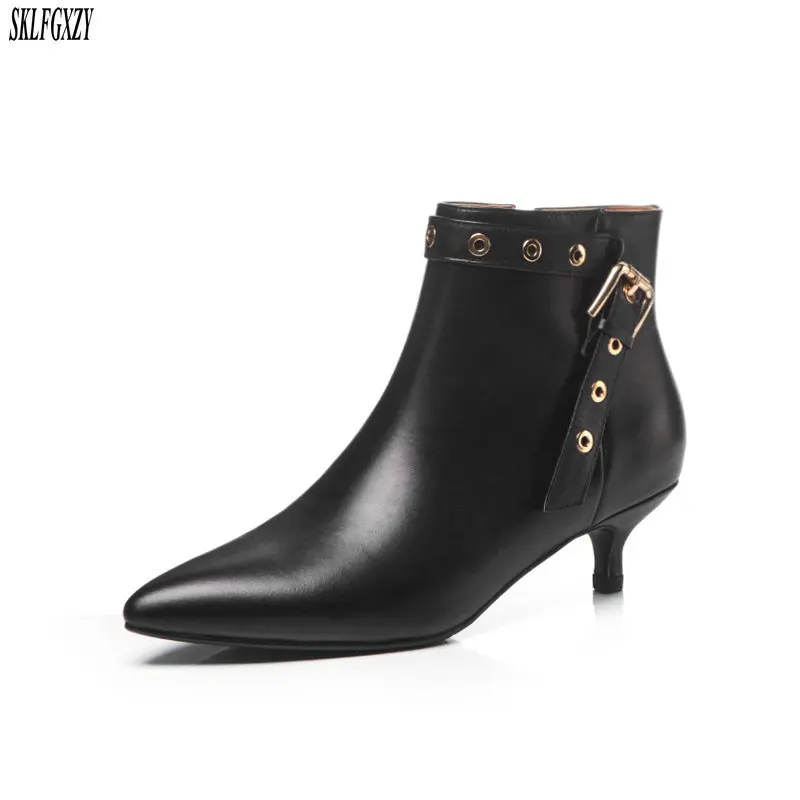 

SKLFCXZY New arrival 100% natural leather women shoes ankle girl boots belt buckle vintage leather women shoes