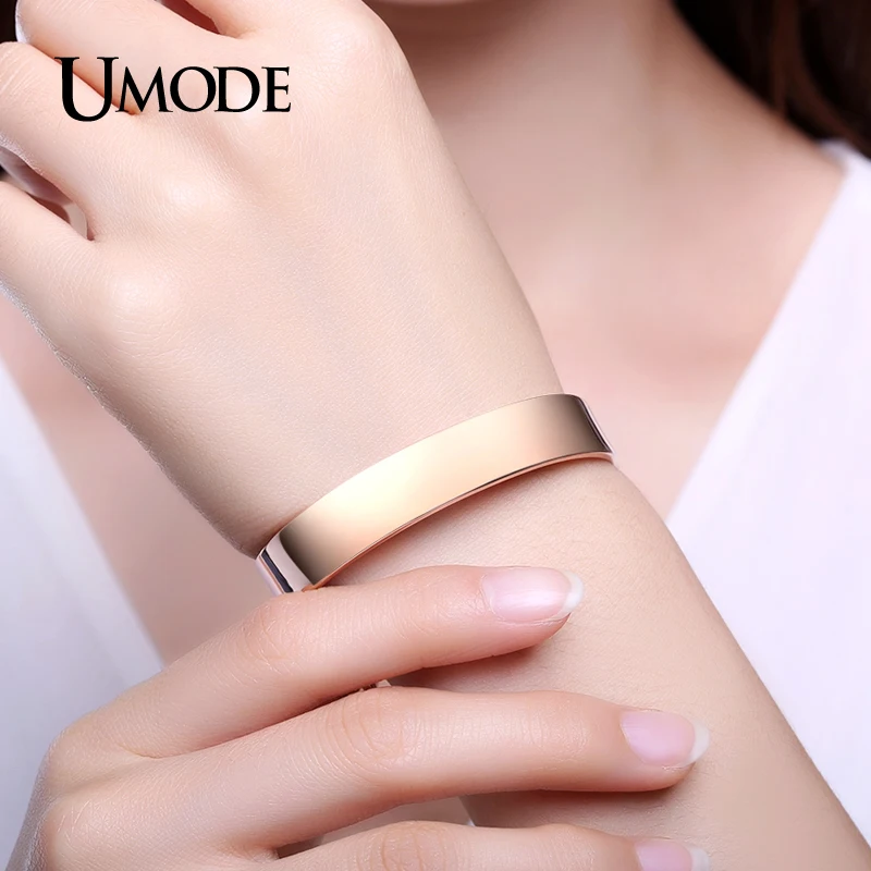 UMODE White / Rose / Gold Color Plain Cuff Bracelet For Women Toggle Clasp Christmas Gift New Fashion Jewelry Armbande UB0096