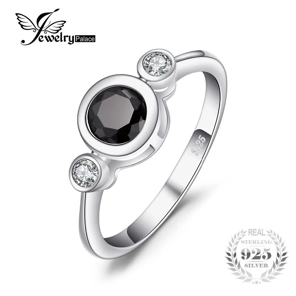 

JewelryPalace Succinct 1.3ct Green Created Black Spinel Bezel Setting 3 Stone Ring 925 Sterling Silver Simple Fashion Women Ring