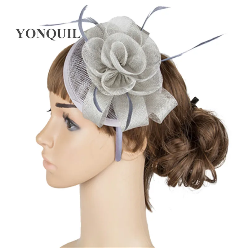 Элегантные леди цветок перо вечерние Hat чародей лента для волос аксессуары женские головные уборы для свадьбы коктейль шляп MYQ029