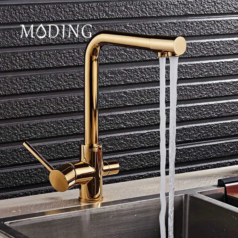 MMODING 100 Brass Gold Silver Swivel Drinking Water Faucet 3 Way Water
