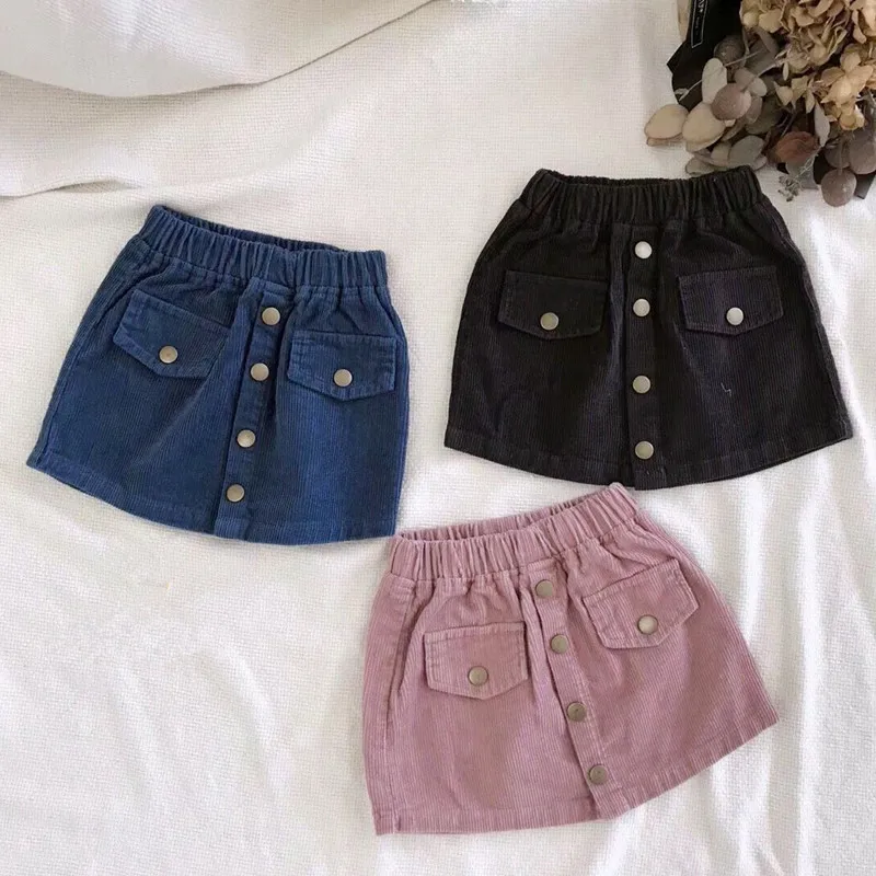 DFXD Newest 2018 Autumn Toddler Girls Corduroy Skirts Korean Baby Clothes Fashion Soild Color Button Princess Skirt For 2-8Years DFXD Newest 2018 Autumn Toddler Girls Corduroy Skirts Korean Baby Clothes Fashion Soild Color Button Princess Skirt For 2-8Years
