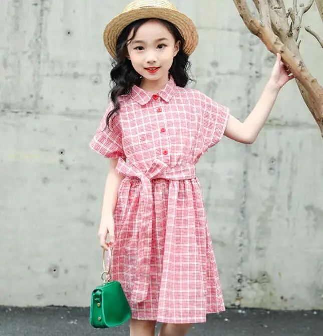 

Girl Skirt Summer Thin Nu Children's Dress Super Fairy plol Shirt p0lo Collar Dress Polo Chequered Westernized ClothesY20