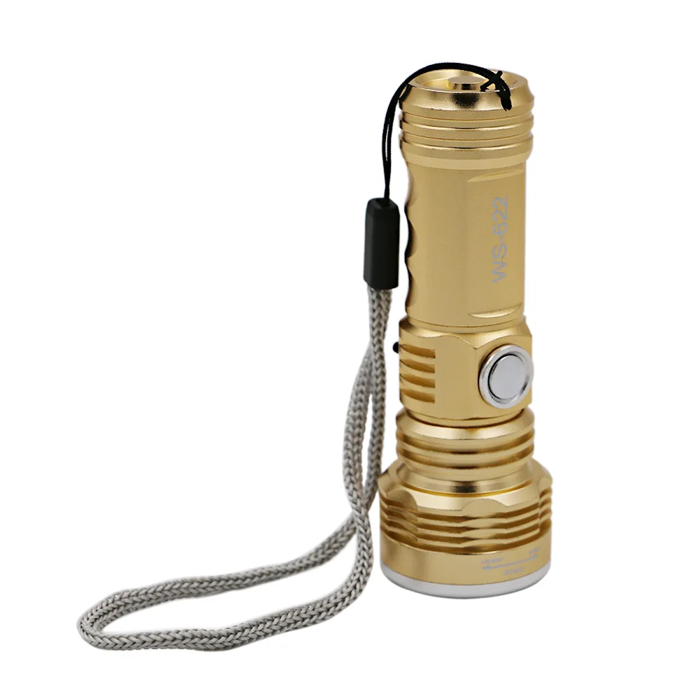 Gold USB LED Torch Usb Charger Flash Light Pocket LED Rechargeable 2000LM Handy Flashlight