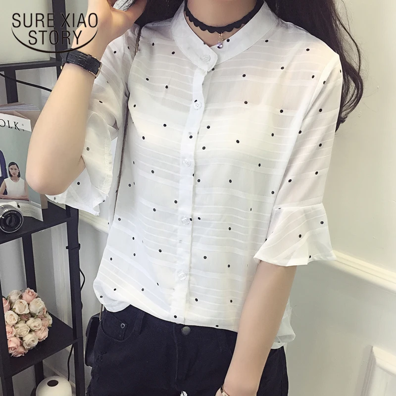

2018 new spring long sleeved blouses o-neck polka dot chiffon blouses women clothing fashion women tops female shirts D594 30
