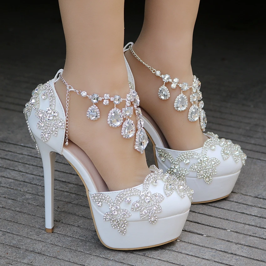 Женские босоножки со стразами туфли лодочки на платформе и высоком каблуке|heels high