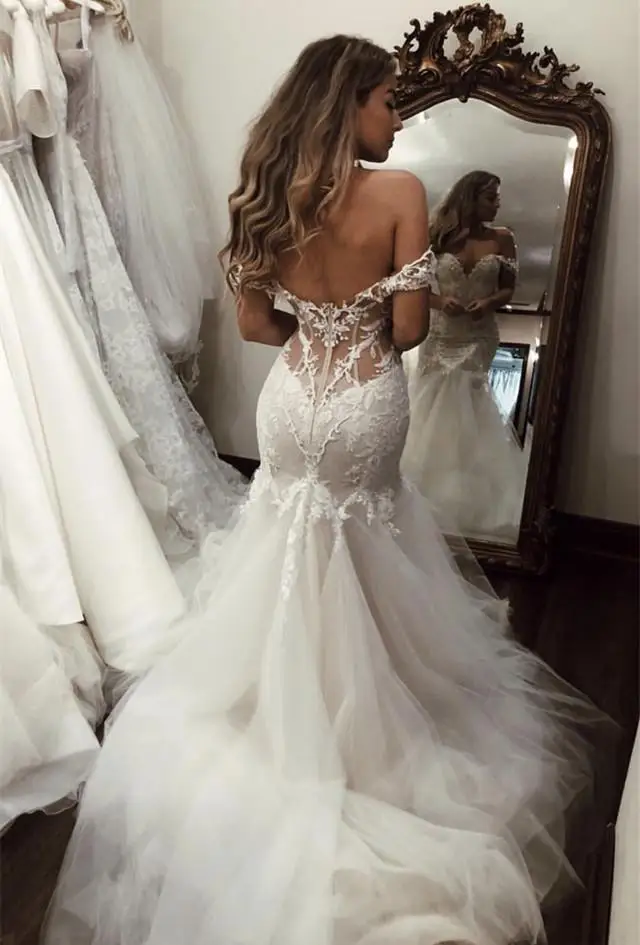 Свадебные платья с v-образным вырезом длиной до пола арабские Свадебные платья платье русалки de mairee без спинки сексуальное свадебное платье аппликация