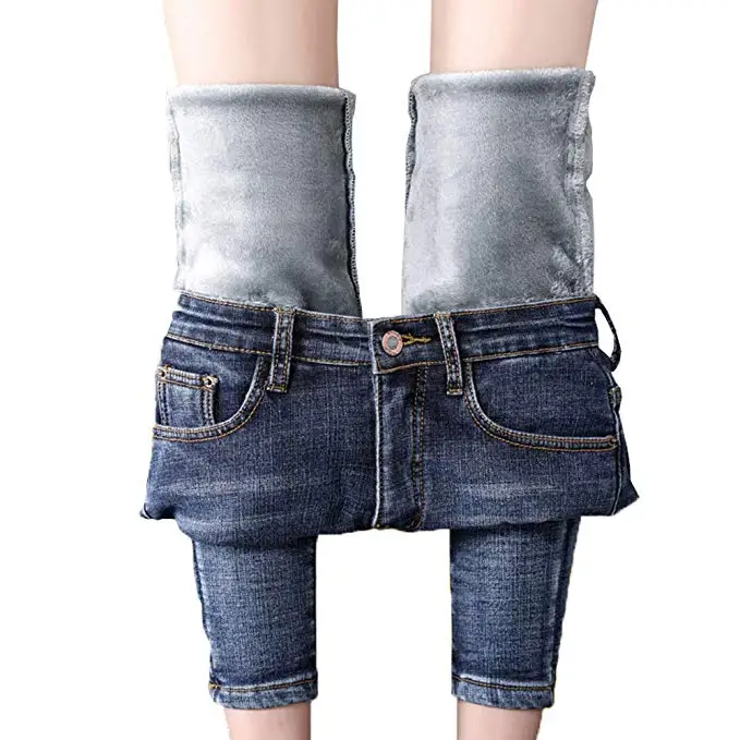 女性冬のズボンのファッションジーンズ厚み暖かい女性スキニーパンツタイツ上昇全身快適な日常のカジュアルウェアのためのスーツ パンツ カプリパンツ Aliexpress