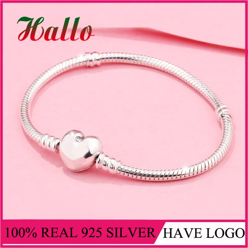 

High Quality Real 925 Silver Charm Bracelet with Heart Clasp Fit Original Beads Bracelet Original for Women Jewelry G