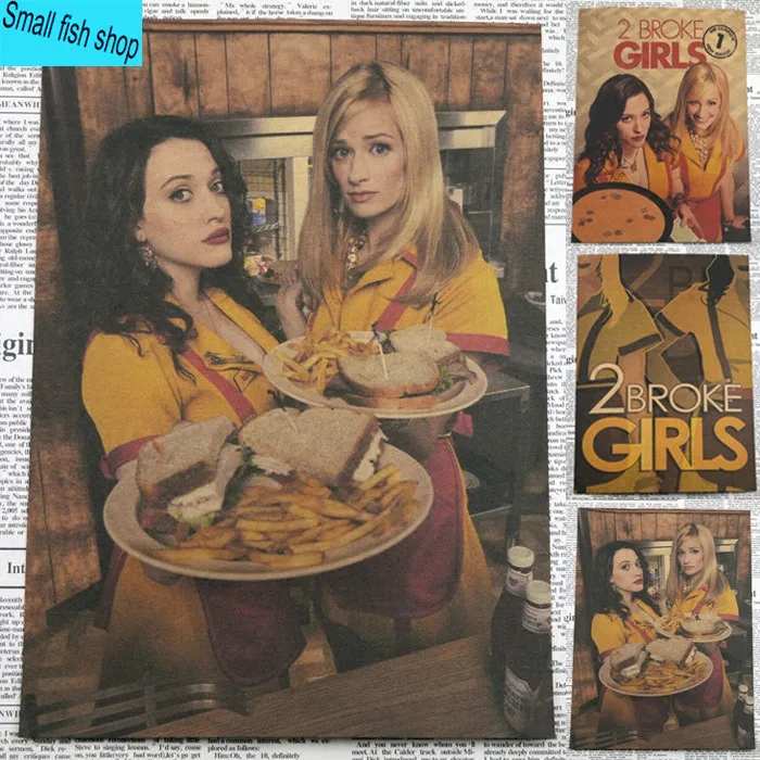 

2 Broke Girls beautiful sisters Kat Dennings comedy Home Furnishing decoration Kraft Movie Poster Drawing core Wall stickers