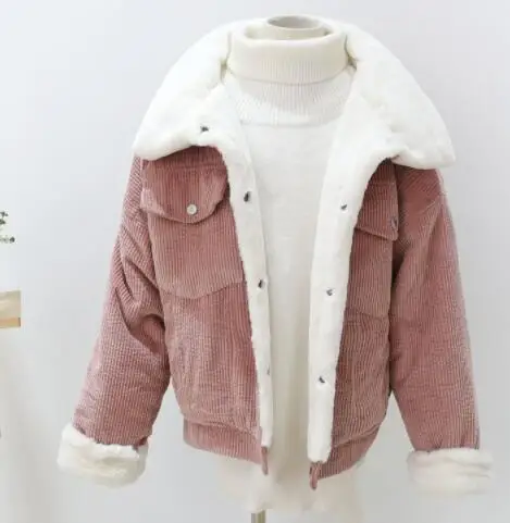SEDUTMO/зимняя бархатная парка; женское вельветовое пальто; теплая короткая куртка больших размеров; женская уличная верхняя одежда; Толстая Повседневная одежда; ED539 - Цвет: Розовый