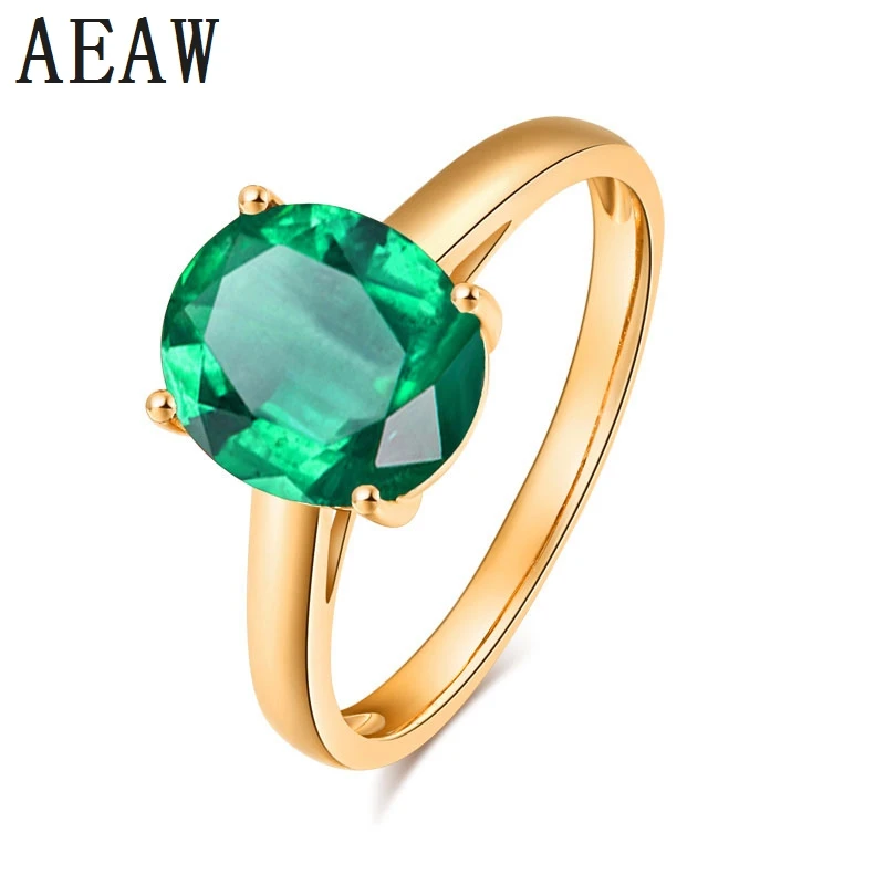 AU585 14K Yellow Gold 5.8CT Lab Created AAA Colombian Emerald Solitaire Engagement Wedding Ring